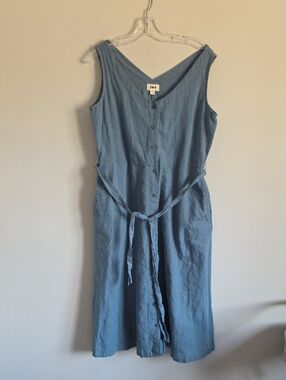 PACT | V-Neck Dress Organic Linen Hemp Teal Blue Sz LARGE